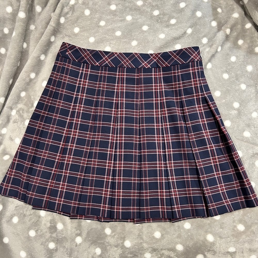 Sunday Best Navy and Red Plaid A-Line Skirt